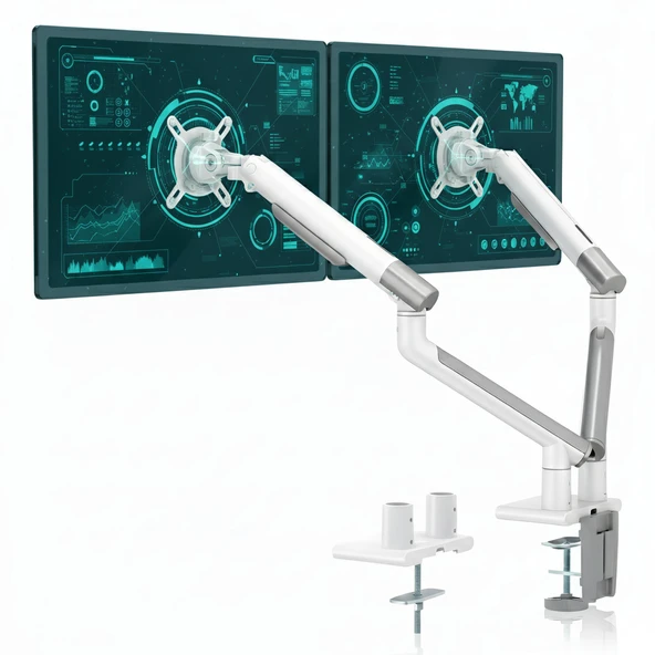 NPO STD49024W Elysium 17"-32" Ultra İnce Tasarım Alüminyum Amortisörlü VESA Çift Kol Monitör Tutucu ürün görseli 1