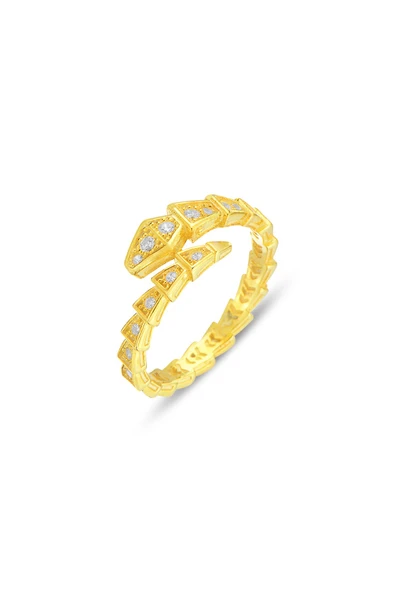 Gümüş altın yaldızlı zirkon taşlı üstten ayarlamalı sarmal yılan yüzük SGTL12988GOLD ürün görseli 1