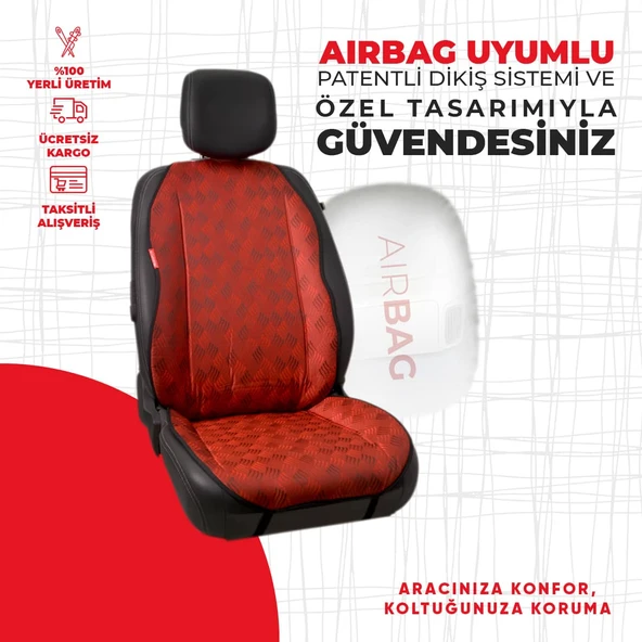 Kırmızı Dört Çizgili Jakar Dokuma - Resim 2