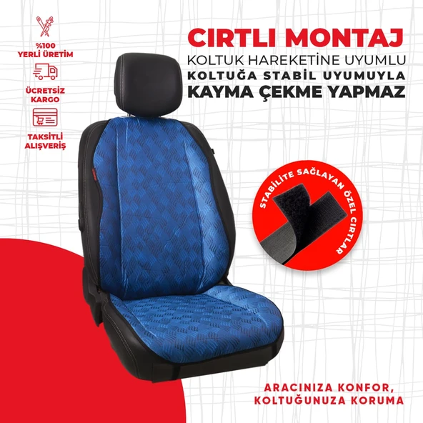 Mavi Dört Çizgili Jakar Dokuma - Resim 3