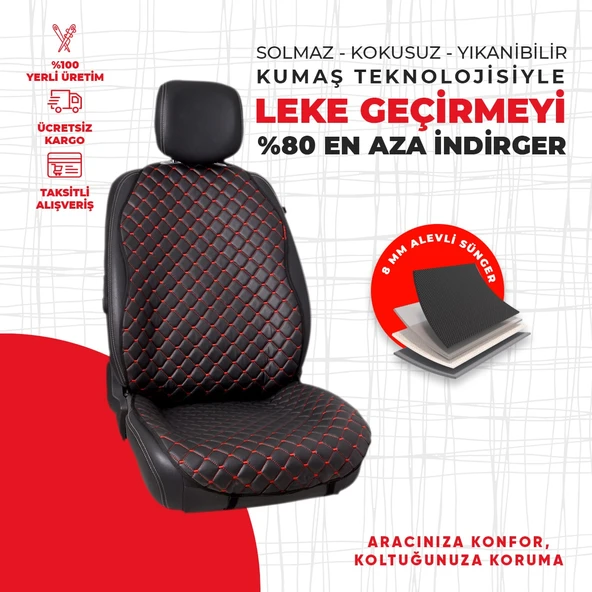Kırmızı Kapitone Siyah Suni Deri - Resim 4