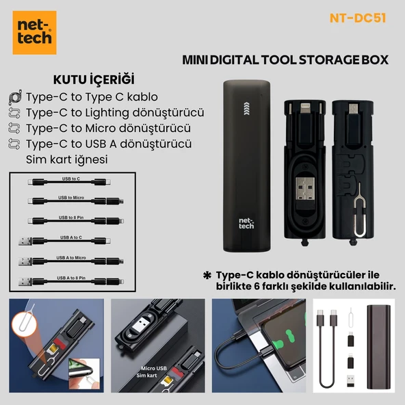 Nettech NT-DC51 Mini Digital Tool Storage Box Şarj ve Data Kablosu NT-111351 - Resim 4
