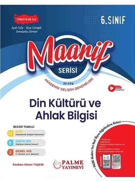 PALME 6.SINIF MAARİF SERİSİ DİN KÜLTÜRÜ HAFTALIK DENEME (39 FÖY) ürün görseli 1