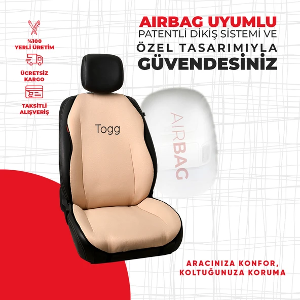 Togg Nakışlı Krem Minder - Resim 2