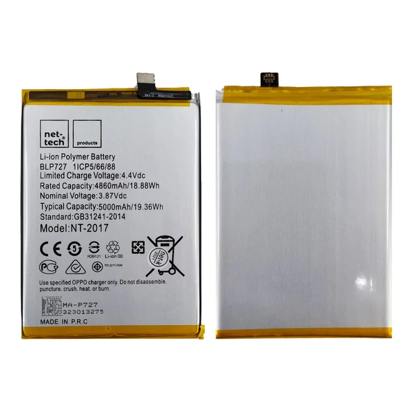Teknonet Oppo A5 2020 Uyumlu Nettech BLP727 5000 MAh Batarya NT-82541 ürün görseli 1