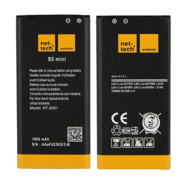 Teknonet Samsung Galaxy G800 S5 Mini Uyumlu Nettech NT-2001 1900 MAh Batarya NT-32473 ürün görseli 1