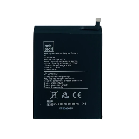 Teknonet Omix X5 Uyumlu Nettech 5000 MAh Batarya NT-113060 ürün görseli 1