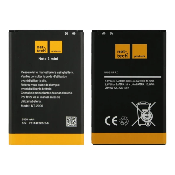 Teknonet Samsung Galaxy N7500 Note 3 Neo Uyumlu Nettech 2800 MAh Batarya NT-32430 ürün görseli 1