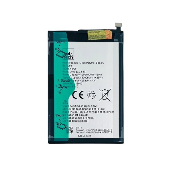 Teknonet Tecno Spark Go Uyumlu Nettech BL-49FT 5000 MAh Batarya NT-113043 ürün görseli 1