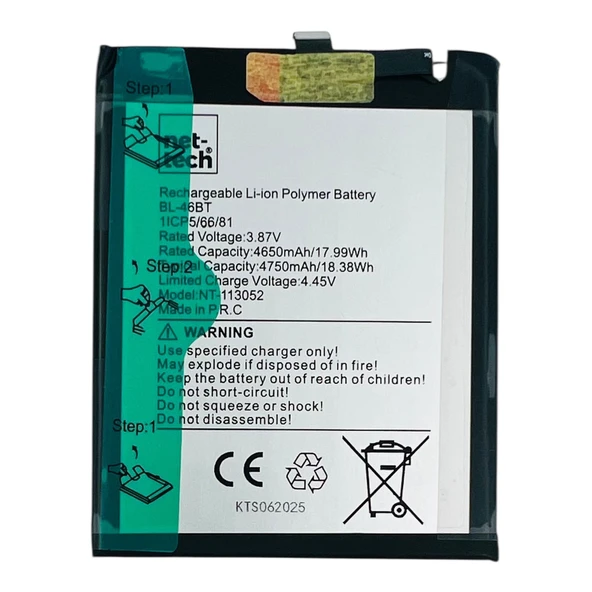 Teknonet Tecno Camon 18 Prime Uyumlu Nettech BL-46BT 4000 MAh Batarya NT-113052 ürün görseli 1