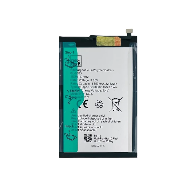Teknonet İnfinix Hot 9 Play Uyumlu Nettech BL-58BX 6000 MAh Batarya NT-113087 ürün görseli 1