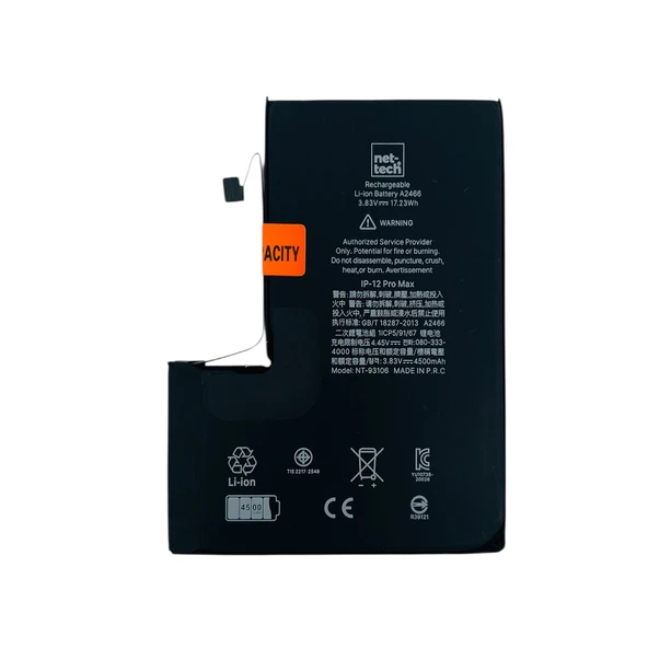 Teknonet Apple iPhone 12 Pro Max Uyumlu Nettech A2466 4380 mAh Batarya NT-93106 ürün görseli 1