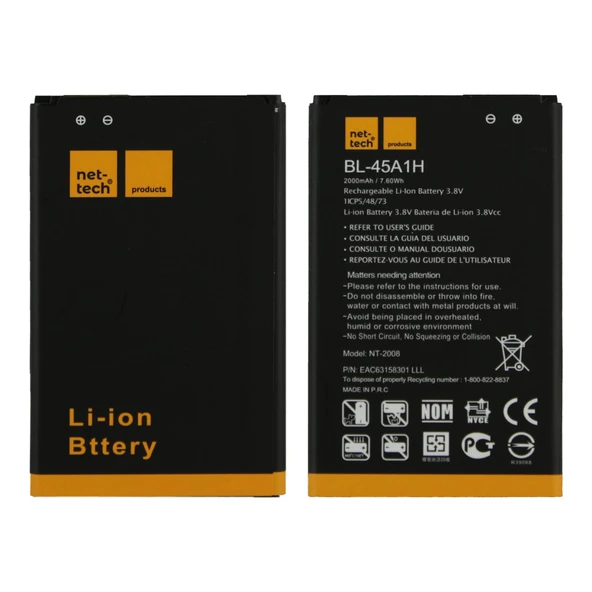 Teknonet LG K10 Uyumlu Nettech BL-45A1F 2000 MAh Batarya NT-32445 ürün görseli 1