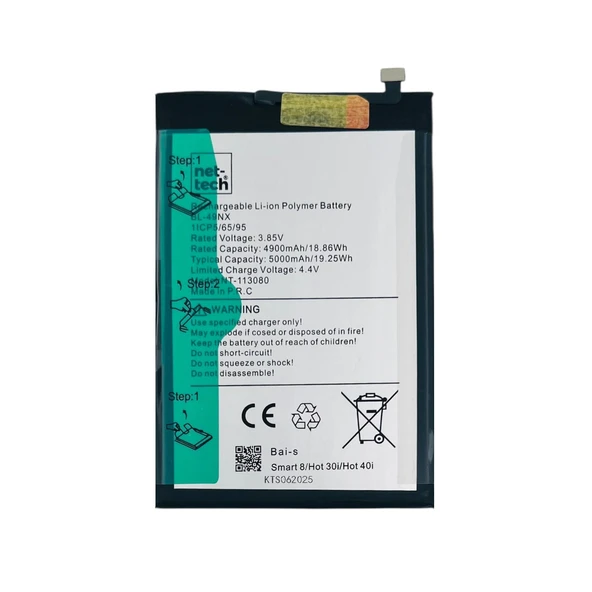 Teknonet İnfinix Smart 8 Uyumlu Nettech BL-49NX 5000 MAh Batarya NT-113080 ürün görseli 1