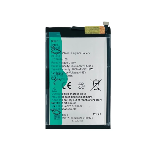 Teknonet Tecno Pova 3 Uyumlu Nettech BL-68AT 6000 MAh Batarya NT-113056 ürün görseli 1
