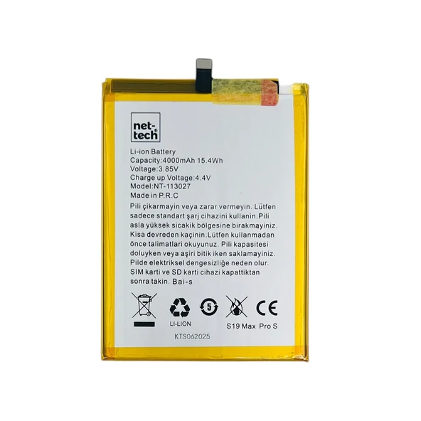 Teknonet Reeder S19 Max Pro S Uyumlu Nettech 4000 MAh Batarya NT-113027 ürün görseli 1