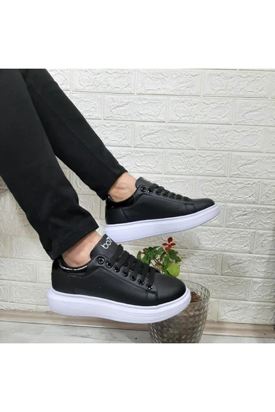 BESTOF AYAKKABI Bestof 150 Siyah-Beyaz Fuspetli Sneaker Düz Taban Spor Ayakkabı ürün görseli 1