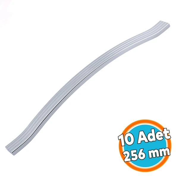 Mobilya Kulpu 256 mm Vida Aralığı Paslanmaz Sağlam Kulpları Kulbu Krom Gümüş Çizgili Metal 10 Adet ürün görseli 1