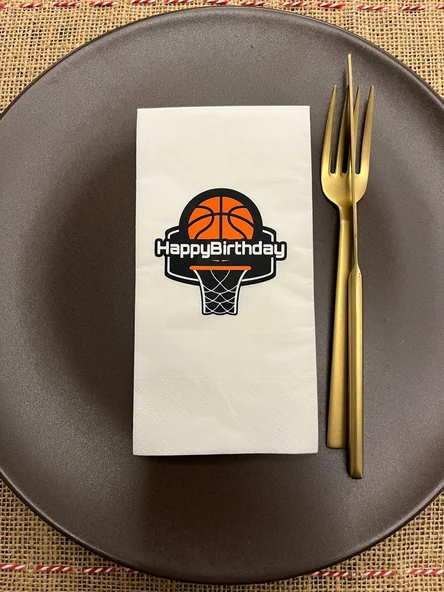 Basketbol  Temalı Happy Bırthday Baskılı Sunum Peçetesi Beyaz 16 Adet ürün görseli 1