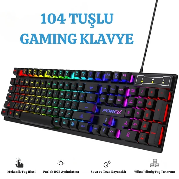 ShopyTech RGB Aydınlatmalı 104 Tuş Gaming Klavye USB 2.0 Mekanik Tuş Hissi FN Kısayolları ürün görseli 1