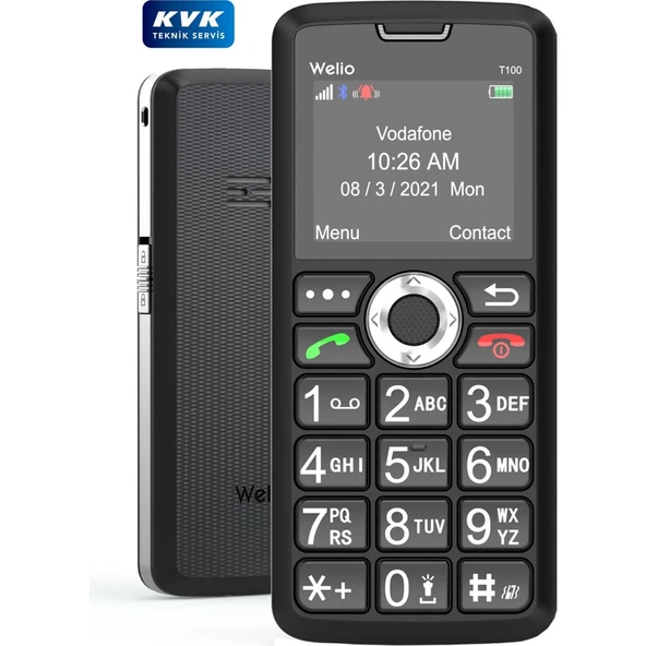 Welio Wkey T100 Tuşlu Kamerasız Asker/Yaşlı Cep Telefonu Siyah ürün görseli 1