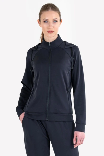 Lescon 23NTBS002109-633 Siyah Kadın Fermuarlı Kapüşonlu Sweatshirt ürün görseli 1