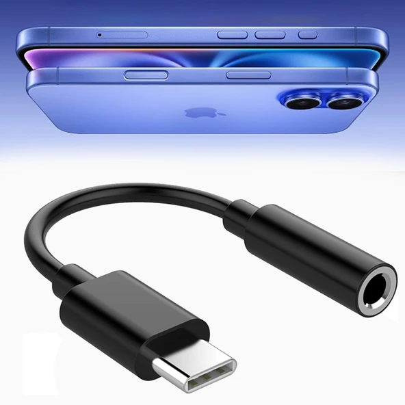 iPhone 15-16-17 Serisi Uyumlu TYPE-C Kulaklık Çevirici Dönüştürücü Aparatı Aux Dönüştürücüsü  Siyah ürün görseli 1
