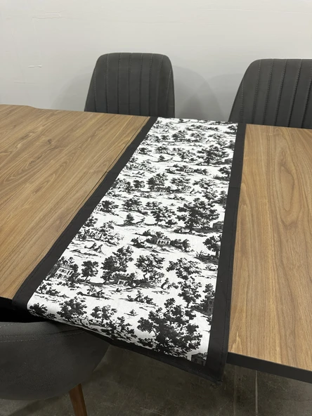 Toile De Jouy Monet Runner 40x110 cm | %100 Pamuk Dijital Baskılı Masa Örtüsü | Country Tarzı Fransız Desen Masa Dekoru - ZT710  siyah ürün görseli 1
