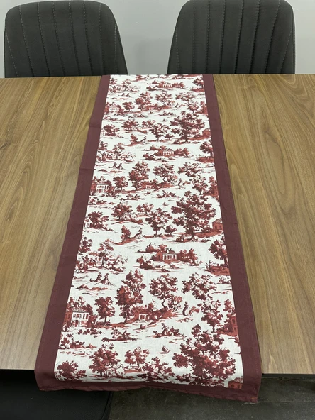 Toile De Jouy Monet Runner 40x110 cm | %100 Pamuk Dijital Baskılı Masa Örtüsü | Country Tarzı Fransız Desen Masa Dekoru - ZT710  Kırmızı ürün görseli 1