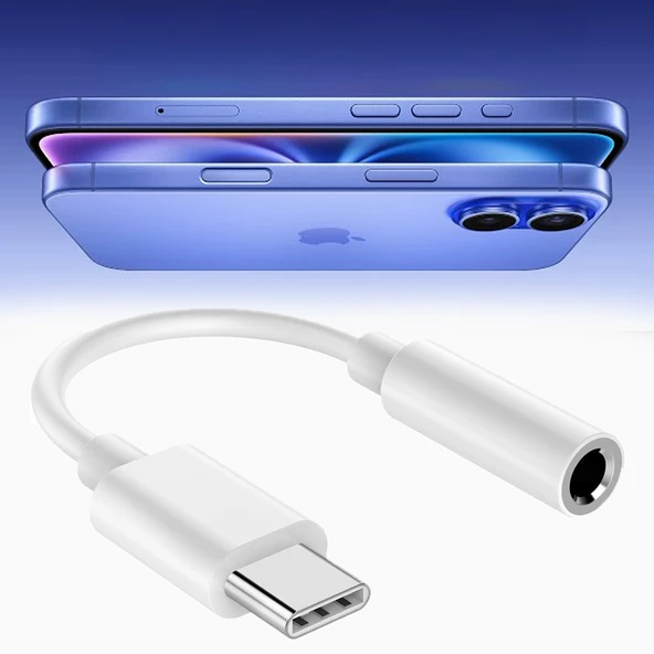 iPhone 15-16-17 Serisi Uyumlu TYPE-C Kulaklık Çevirici Dönüştürücü Aparatı Aux Dönüştürücüsü  Beyaz ürün görseli 1