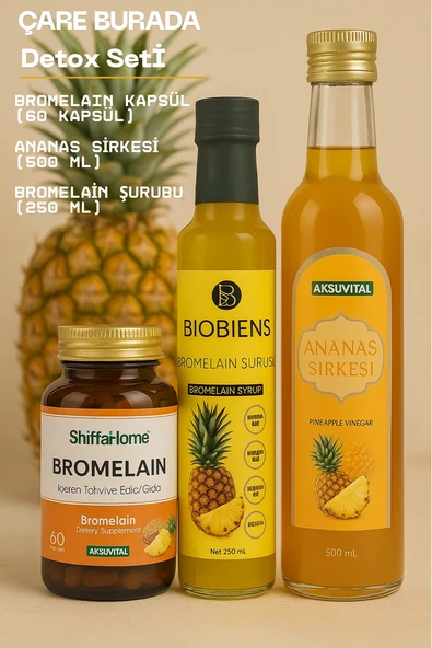 Detoks Seti (Bromelain Kapsül + Ananas Sirkesi + Bromelain Şurubu) ürün görseli 1