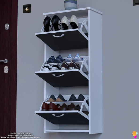 Modilayn WEST Asma Kapı Önü 52x116x26 cm’lik 3 Düşer Kapak 6 Göz Bölmeli Ayakkabılık ürün görseli 1
