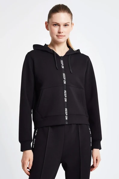 Lescon 24NTBL002136-633 Siyah Kadın Fermuarlı Kapşonlu Sweatshirt ürün görseli 1
