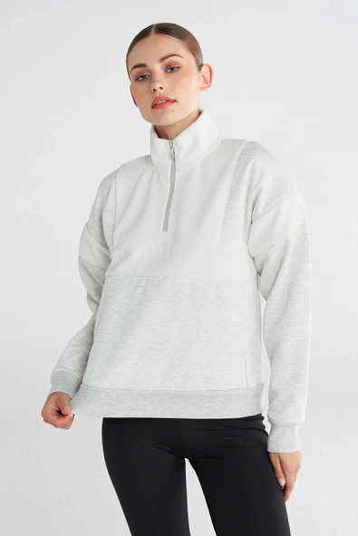 hummel Adur Zip Neck Sweatshirt Gri Kadın Fermuarlı Sweatshirt ürün görseli 1