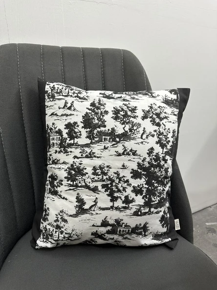 Toile De Jouy Monet Kırlent Kılıfı 43x43 cm | %100 Pamuk Dijital Baskılı | Country Tarzı Fransız Dekoratif Yastık Kılıfı - ZT750  siyah ürün görseli 1