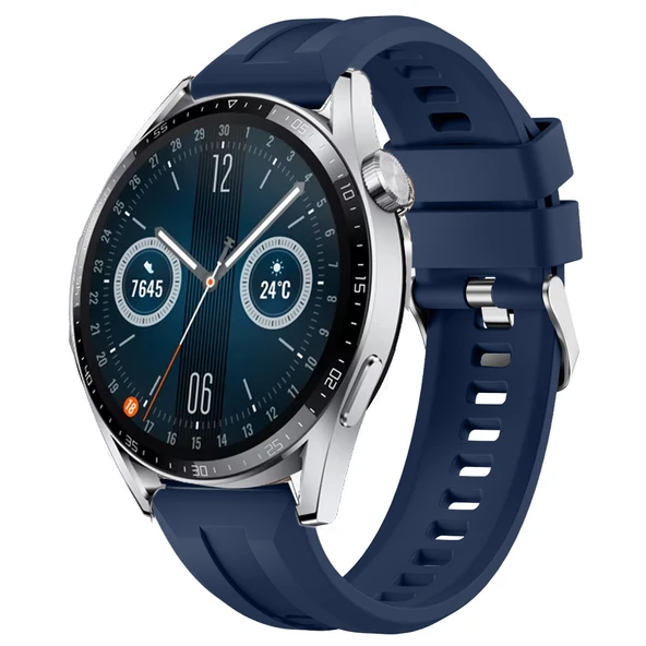 Sneezy Huawei Watch GT3 46mm GT2 46mm İle Uyumlu Spor Silikon Metal Tokalı Soft Saat Kordonu  Lacivert ürün görseli 1