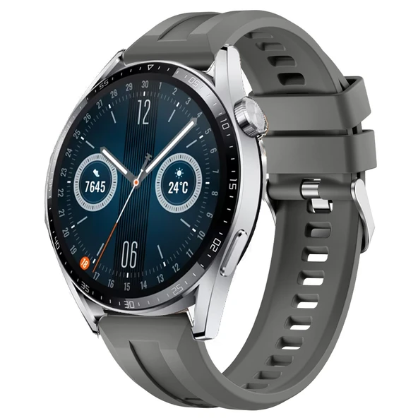 Sneezy Huawei Watch GT3 46mm GT2 46mm İle Uyumlu Spor Silikon Metal Tokalı Soft Saat Kordonu  Koyu Gri ürün görseli 1