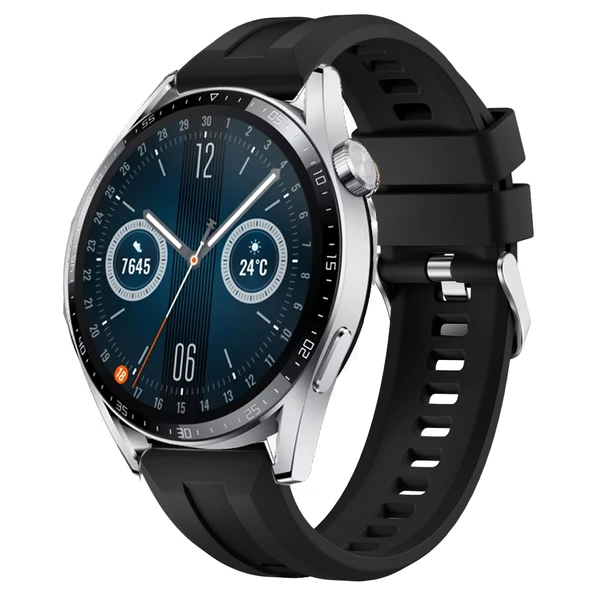 Sneezy Huawei Watch GT3 46mm GT2 46mm İle Uyumlu Spor Silikon Metal Tokalı Soft Saat Kordonu  Siyah ürün görseli 1