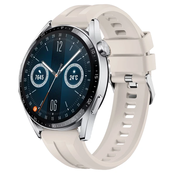 Sneezy Huawei Watch GT3 46mm GT2 46mm İle Uyumlu Spor Silikon Metal Tokalı Soft Saat Kordonu  Starlight ürün görseli 1