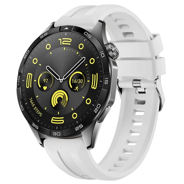 Sneezy Huawei Watch GT4 46mm İle Uyumlu Spor Silikon Metal Tokalı Soft Saat Kordonu  Beyaz ürün görseli 1