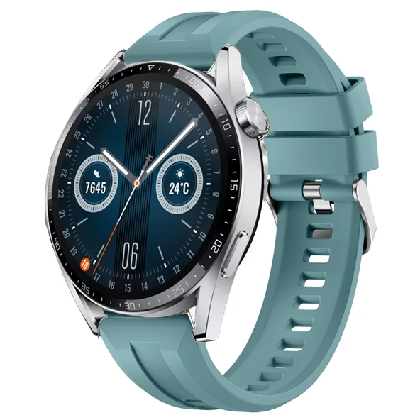 Sneezy Huawei Watch GT3 46mm GT2 46mm İle Uyumlu Spor Silikon Metal Tokalı Soft Saat Kordonu  Mavi ürün görseli 1