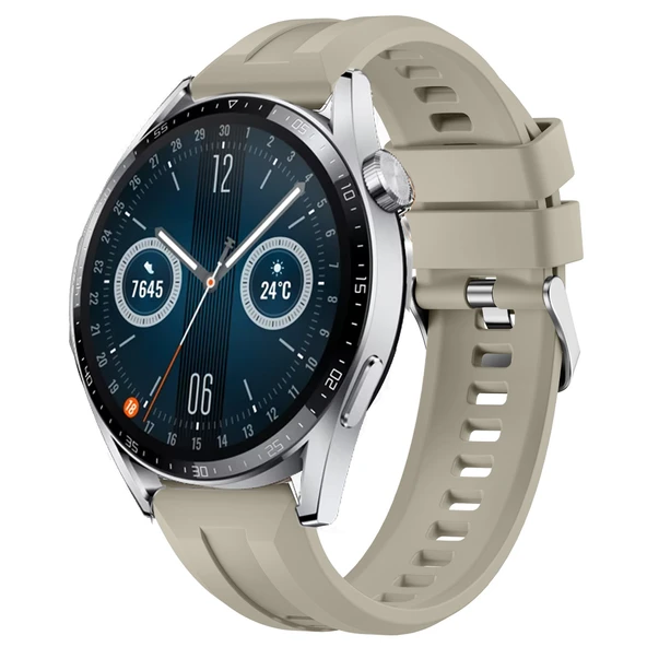 Sneezy Huawei Watch GT3 46mm GT2 46mm İle Uyumlu Spor Silikon Metal Tokalı Soft Saat Kordonu  Krem ürün görseli 1