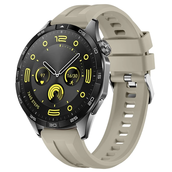 Sneezy Huawei Watch GT4 46mm İle Uyumlu Spor Silikon Metal Tokalı Soft Saat Kordonu  Krem ürün görseli 1