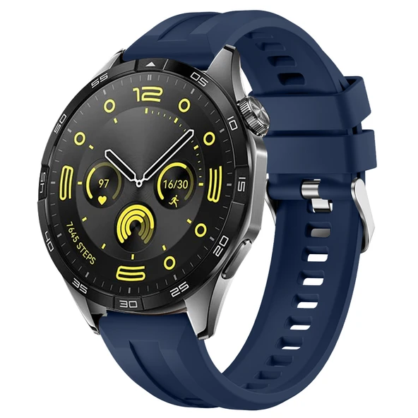 Sneezy Huawei Watch GT4 46mm İle Uyumlu Spor Silikon Metal Tokalı Soft Saat Kordonu  Lacivert ürün görseli 1