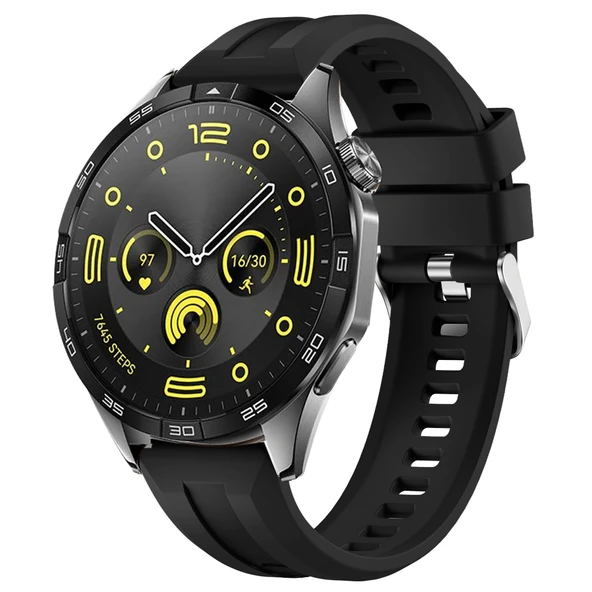 Sneezy Huawei Watch GT4 46mm İle Uyumlu Spor Silikon Metal Tokalı Soft Saat Kordonu  Siyah ürün görseli 1