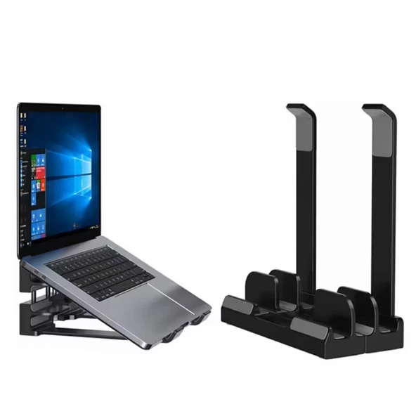 Laptop Dikey ve Eğimli Stand 3 Slotlu Ayarlanabilir PVC TPU Alaşım Masaüstü Organizer Telefon Tablet ürün görseli 1