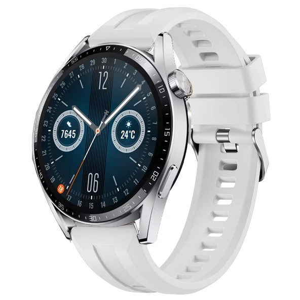Sneezy Huawei Watch GT3 46mm GT2 46mm İle Uyumlu Spor Silikon Metal Tokalı Soft Saat Kordonu  Beyaz ürün görseli 1