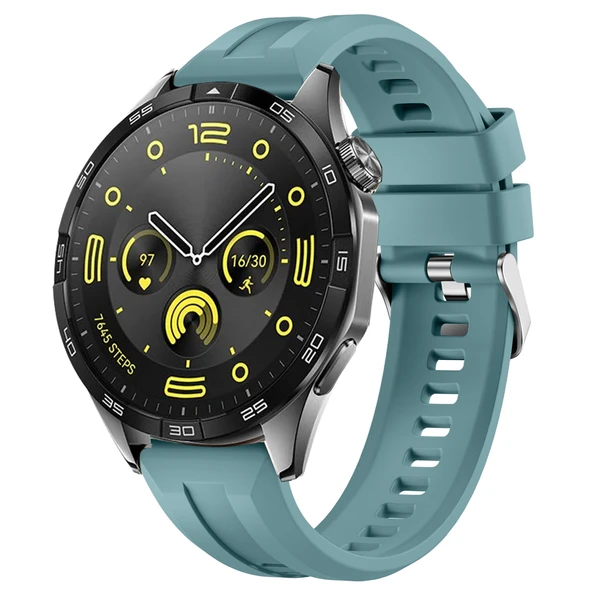 Sneezy Huawei Watch GT4 46mm İle Uyumlu Spor Silikon Metal Tokalı Soft Saat Kordonu  Mavi ürün görseli 1