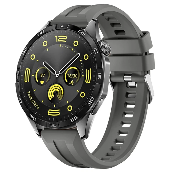 Sneezy Huawei Watch GT4 46mm İle Uyumlu Spor Silikon Metal Tokalı Soft Saat Kordonu  Koyu Gri ürün görseli 1