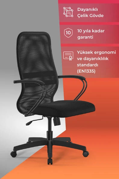 Ergolife Sit 8 Ofis Koltuğu | Krom Ayaklı, Tekerlekli, Siyah, Bilgisayar Sandalyesi - 411.58.1.222 ürün görseli 1